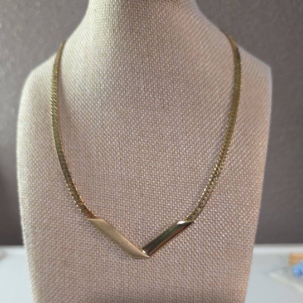 Vintage Act II V Shaped Herringbone Goldtone Necklace